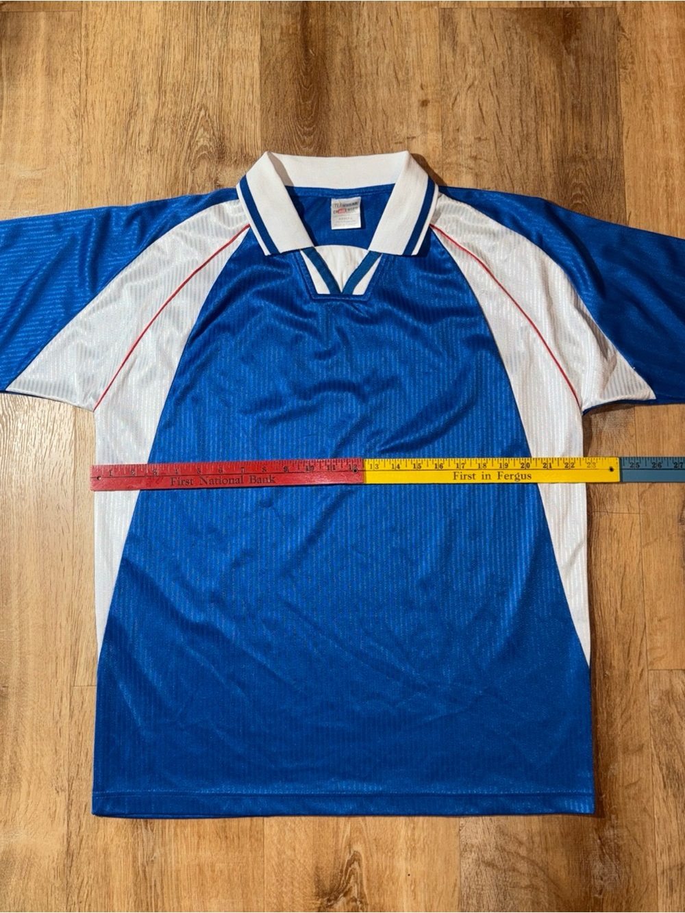 Shiny 80s Dri-FIT Soccer Men’s White Blue Polo Shirt L Short Sleeve Score no.12
